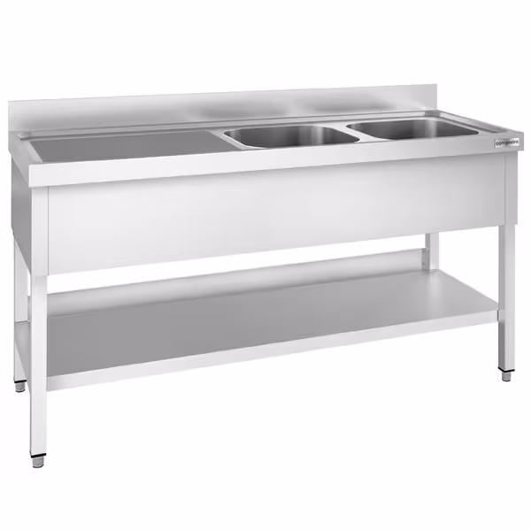Sudoper PREMIUM - 2000x600 mm - s donjom policom - s 2 koritima - korito desno