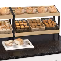Bakery Buffet Display Counter BELFAST - 2000mm - with 2 Shelves - on Castors - Black Granite Worktop