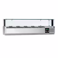 Aukstuma galda vitrīna PREMIUM ar LED apgaismojumu - 1200x335 mm - 5 x GN 1/4 - ar aizsargstiklu