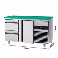 Commercial Counter Fridge PREMIUM - 1400x700mm - with 1 door - 2 drawers - incl. cutting board green