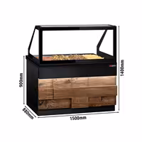 Vetrina calda TORONTO - 1500mm - frontale in legno - per 4x GN 1/1 - piano di lavoro in granito nero