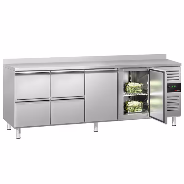 Balcão refrigerado ECO - 2230 x 700 mm - com 2 portas - 4 gavetas - com rebordo