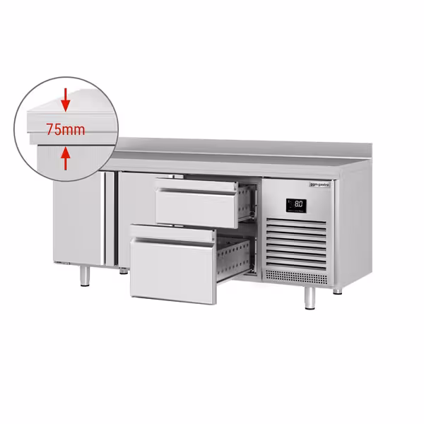 Rashladni pult PREMIUM PLUS - 1960x600 mm - 385 l - Ventilirano hlađenje - s 2 vrata - s 2 ladica - Podignuti rub