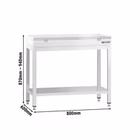Tavolo da lavoro in acciaio inox PREMIUM - 800x600mm - con ripiano inferiore - con tagliere in polietilene Bianco