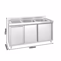 PREMIUM umivaonik – 1400 x 600 mm – s košem za smeće i dvije zdjele s desne strane