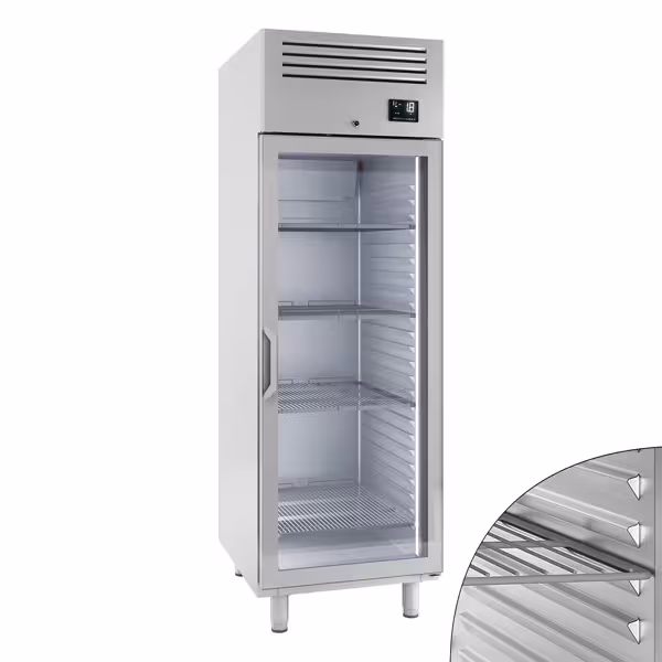 Szafa mroźnicza ze stali nierdzewnej PREMIUM PLUS – GN 2/1 – 560 litrów – z 1 szklanymi drzwiami
