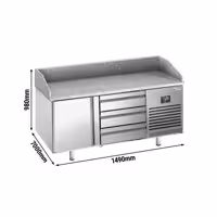 Stół chłodniczy do pizzy PREMIUM PLUS - 1490x700mm - z blatem granitowym - 1‑drzwiowy, 3 szuflady