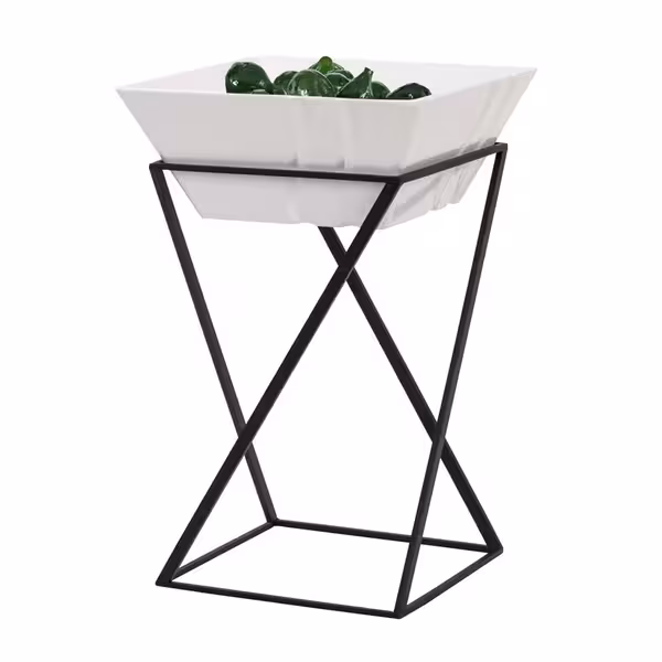 Etagere / Buffet Stand - Black - square - Height: 475mm - incl. 1 Melamine bowl - Powder-coated stainless steel & Melamine