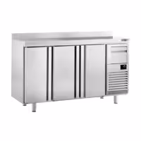Stół chłodniczy barowy do napojów Premium PLUS – 1960 x 600 mm – z 3 drzwiami, rantem i odbijakiem do kawy