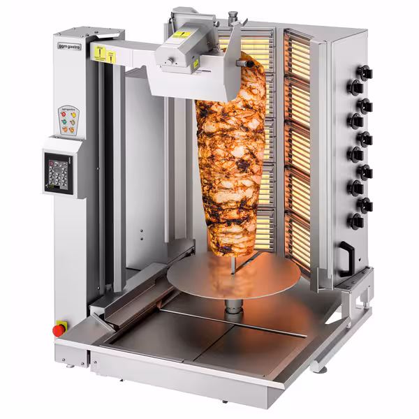 Gas Automatic Doner Kebab Grill (Shawarma/Gyros) - 10 Burner - up to 150kg - 26.6kW - incl. 1 skewer & grease tray