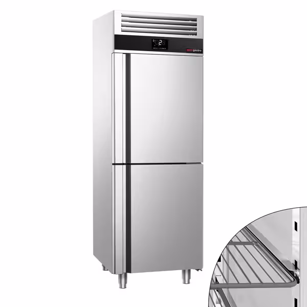 Szafa chłodnicza PREMIUM – stal nierdzewna – GN 2/1 – 700 L – z 2 półdrzwiami