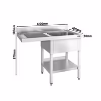 Pult za pranje za perilicu posuđa - 1200x700 mm - s 1 koritom desno