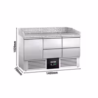Commercial Pizza Prep Counter - Granite Top PREMIUM - 1400x700mm - with 1 doors & 4 drawers