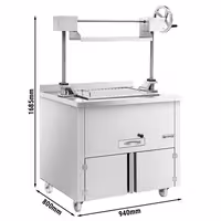 Churrasqueira a carvão em aço inoxidável - 940mm - com sistema de elevação por manivela e 1 gaveta de recolha de cinzas - grelha: 660x530mm
