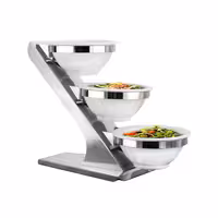 Etagere / Buffet Stand - Stainless steel frame - Chrome - Ø280mm - incl. 3 Melamine bowls Ø280mm