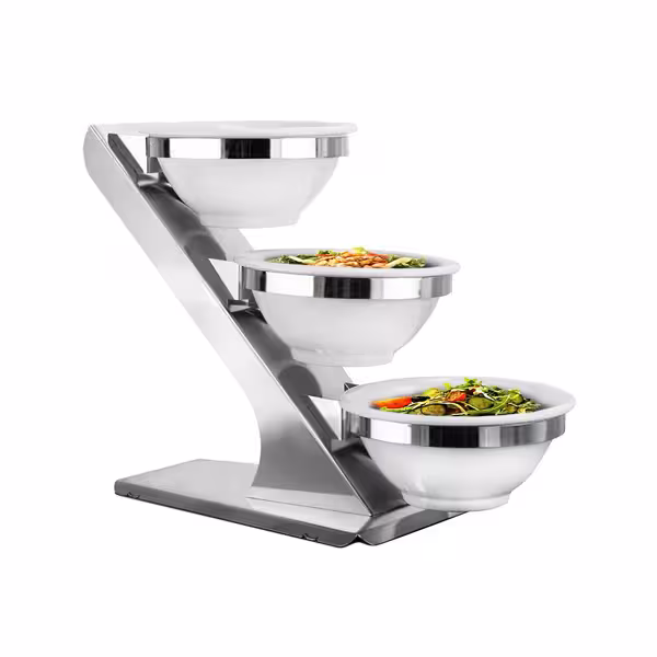 Etagere / Buffet Stand - Stainless steel frame - Chrome - Ø280mm - incl. 3 Melamine bowls Ø280mm