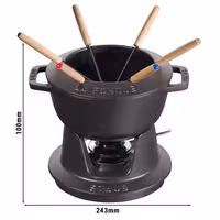 STAUB | Cast Iron Fondue Set – Ø 18 cm - Black - 6 Forks, Burner, Board