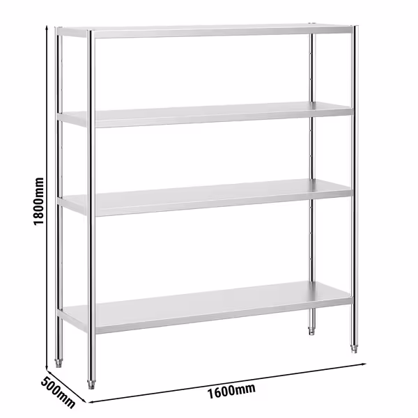 Stainless Steel Shelving Unit PREMIUM - 1600x500mm - with 4 shelves (ADJUSTABLE)