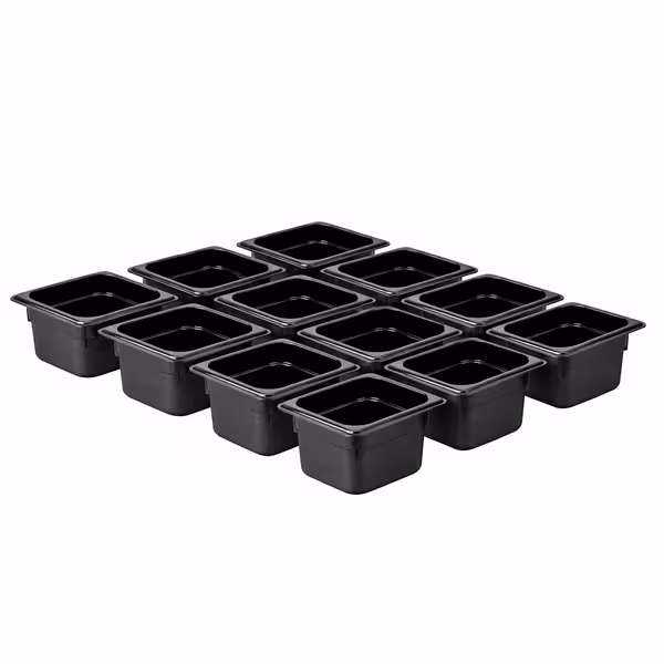 (12 szt.) Pojemnik GN 1/6 – poliwęglan – wysokość: 100 mm – czarny