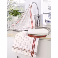 (180 unid) Pano para copos em Linho e algodão lavável a 95°C; resistente ao cloro - 65x65cm - Vermelho / Branco