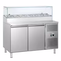 Stół przygotowawczy ECO – 1360 mm – z 2 drzwiami – z nadstawką szklaną na 7x GN 1/3