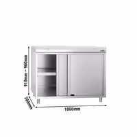 Arbetskåp i rostfritt stål PREMIUM - 1000x700 mm - med 2 skjutdörrar - inkl. skärbräda vit