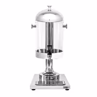 Commercial Juice Dispenser - 1x polycarbonate tank with tap & ice insert - 7.5 Litres - Stainless steel - incl. drip tray & fruit infuser cylinder