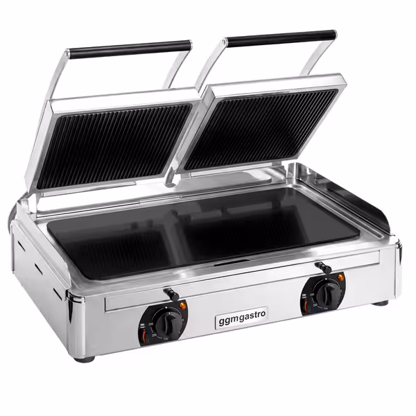 Parrilla de contacto de vitrocerámica - 3,4 kW - parte inferior lisa y parte superior estriada - 2 superficies de cocción: 220 x 220 mm