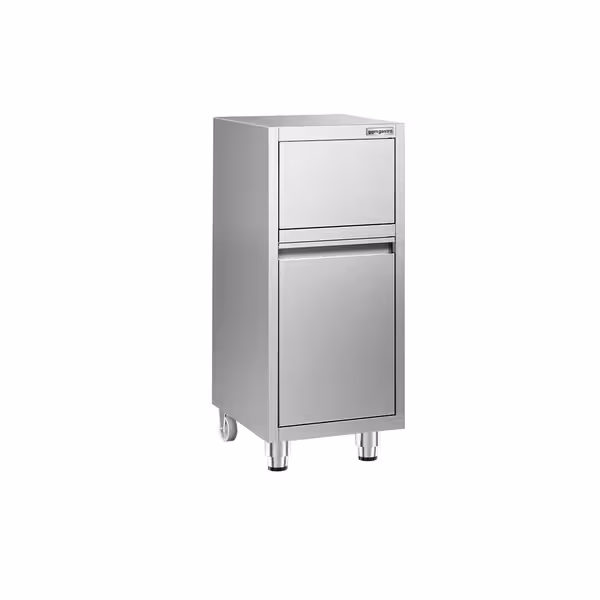 Pattumiera PREMIUM - 400x500x940mm - con coperchio basculante, 2 ruote - Acciaio inox 