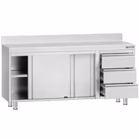 ECO radni ormar od nehrđajućeg čelika – 1800 x 700 mm – s 3 ladice na desnoj strani i zaštitnim zidom