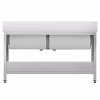 Grovdiskbänk i rostfritt stål PREMIUM - 2000x700 mm - med underhylla - 2 hoar - extra djup ho - med stänkskydd