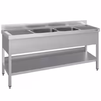Stainless Steel Commercial Sink Unit ECO - 2000x600mm - with Double Bowl Centre - with Undershelf