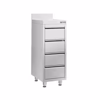 Armário de trabalho em aço inoxidável PREMIUM - com 4 gavetas e alçado posterior - 400x600mm