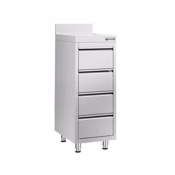 Çekmeceli Dolap PREMIUM - Paslanmaz Çelik - 4 Çekmeceli & Sırtlı - 400x600mm