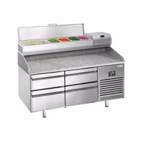 طاولة تحضير بيتزا مبردة PREMIUM PLUS - 1490x700 mm - 4 أدراج - سطح عمل جرانيت - شامل وحدة تبريد علوية - 6x GN 1/4