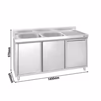 PREMIUM umivaonik – 1400 x 600 mm – s košem za smeće i dva umivaonika s lijeve strane