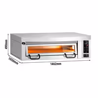 Electric Deck Pizza Oven Power - Single Deck - Refractory Stone Deck - 6 x Ø 34cm (13.4") - 230V 3 Phase - Digital Controls - up to 450°C - incl. Stainless steel hood