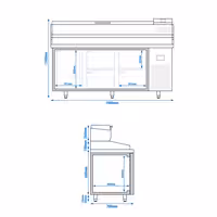 طاولة تحضير بيتزا مبردة PREMIUM PLUS - 1980x700 mm - مع باب واحد و 4 أدراج - سطح عمل جرانيت - شامل وحدة تبريد علوية - 9x GN 1/4