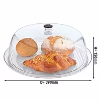 Tray with Dome Cover - Polycarbonate - Ø 390mm - Height: 150mm - incl. tray - with stackable; ergonomic handle; microwave- and dishwasher-safe; -40°C to +99°C temperature resistant; food-safe; shatter-resistant; acid-resistant