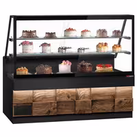 Csemegepult TORONTO - 2000x880 mm - 568 liter - ventilációs - dupla üvegezés - fa borítású természetes fa dekor - 2 polccal - fekete gránit munkalap