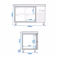 Commercial Counter Fridge PREMIUM – 1400 × 700 mm – with 4 Drawers – incl. Granite Worktop