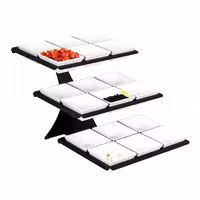 Etagere / Buffet Stand - Black - Height: 412mm - incl. 18 Melamine bowls 140x140mm - with 3 shelves - square - Powder-coated stainless steel & melamine