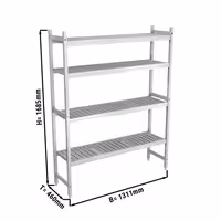 Scaffale in alluminio anodizzato - 1311x1685mm - Profondità: 460mm - 4 ripiani - Portata: 450kg