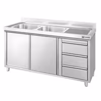PREMIUM umivaonik – 1400 x 600 mm – s 3 ladice i 2 sudopera na lijevoj strani