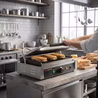 Grill ta' kuntatt / Grill għall-hamburger – 3 kW – grillja minn fuq u minn taħt – wiċċ tat-tisjir: 340 x 230 mm