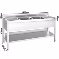 Sudoper PREMIUM - 1800x600 mm - s donjom policom - s 2 koritima - korita sredina - inox