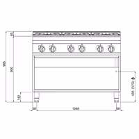 Plinski štednjak - Linija 900 - 1200x900x965 mm - 53,5 kW - 6 plamenika - samostojeći - otvoreni ormarić
