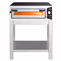 Electric Deck Pizza Oven - Single Deck - Refractory Stone Deck - 4 x Ø 30cm (12") - 230V Single Phase | 16A Plug - Mechanical Controls - up to 450°C - incl. Base frame