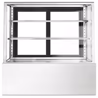 Commercial cake display fridge - 470L - 1200mm - Double glazing - square - with 2 glass shelves - rear sliding doors