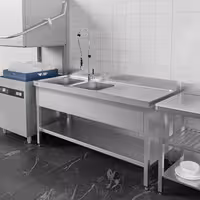 Stainless Steel Commercial Sink Unit ECO - 1800x700mm - with Double Bowl Left-hand - with Undershelf - with Upstand